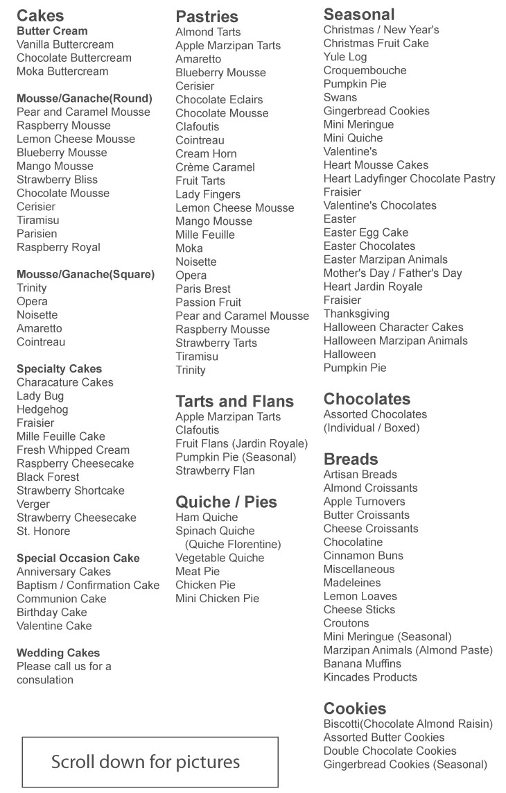 products list